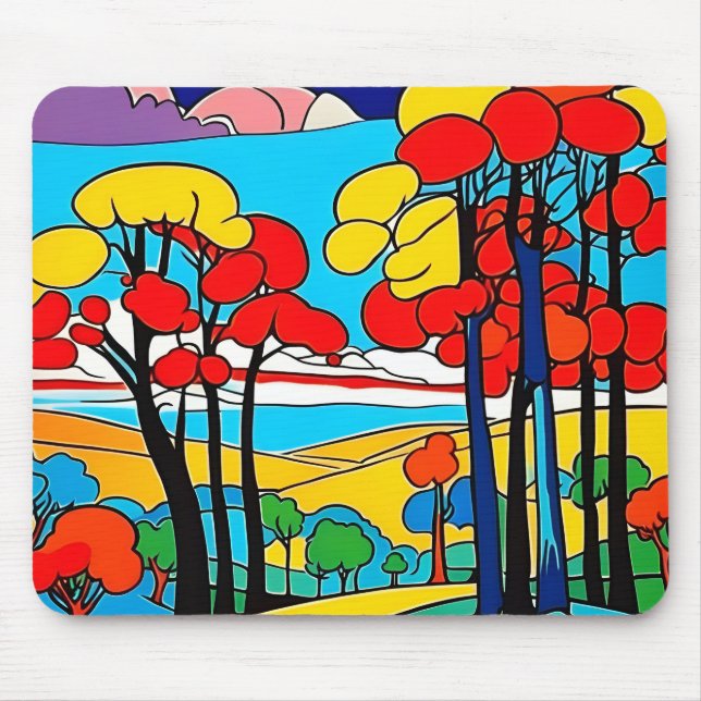 This beautiful mousepad has colorful landscape (Front)