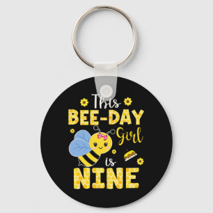 This Bee-Day Girl Is Nine 9 Years Old 9th Birthday Key Ring