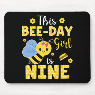 This Bee-Day Girl Is Nine 9 Years Old 9th Birthday Mouse Pad