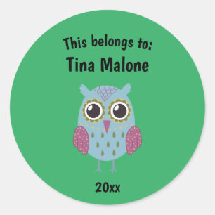 This Belongs to Back to School Blue Owl Green Classic Round Sticker