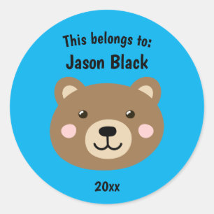 This Belongs to Back to School Brown Bear Blue Classic Round Sticker
