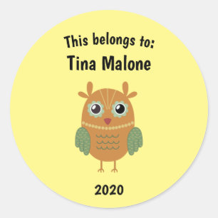 This Belongs to Back to School Brown Owl Yellow Classic Round Sticker