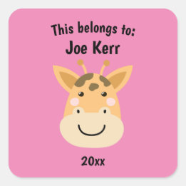 This Belongs to Back to School Cute Giraffe Pink Square Sticker