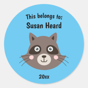 This Belongs to Back to School Cute Racoon Blue Classic Round Sticker