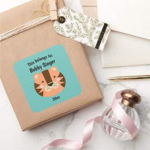 This Belongs to Back to School Cute Tiger Aqua Square Sticker