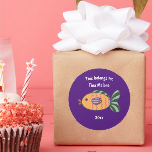 This Belongs to Back to School Fish Purple Classic Round Sticker