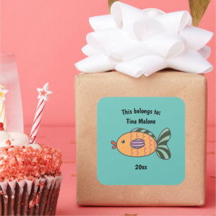 This Belongs to Back to School Fish Sea Green Square Sticker