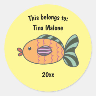 This Belongs to Back to School Fish Yellow Classic Round Sticker