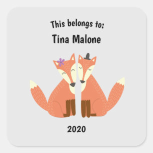 This Belongs to Back to School Flirting Foxes Grey Square Sticker