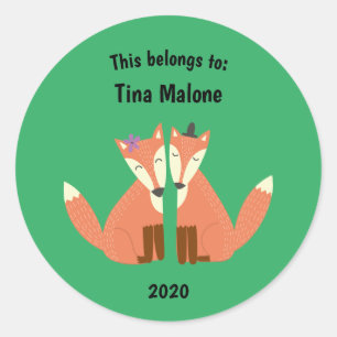 This Belongs to Back to School Flirting Foxes Grn Classic Round Sticker