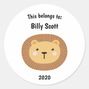 This Belongs to Back to School Lion Face White Classic Round Sticker