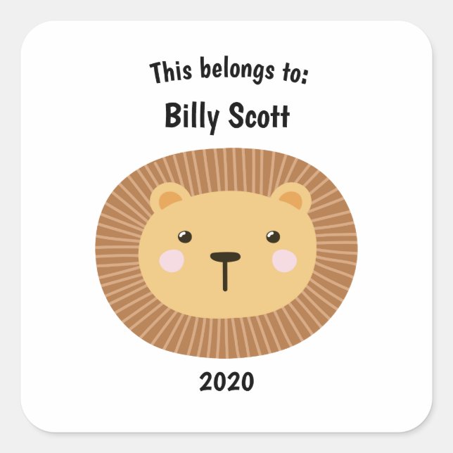 This Belongs to Back to School Lion Face White Square Sticker (Front)
