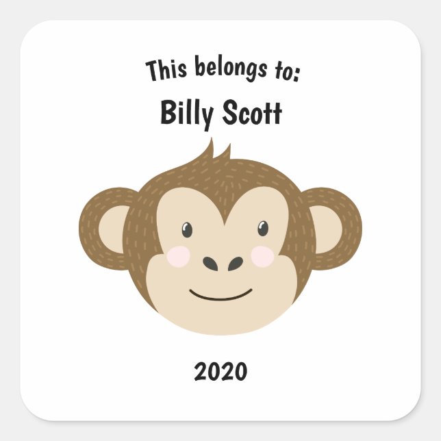 This Belongs to Back to School Monkey Face White Square Sticker (Front)