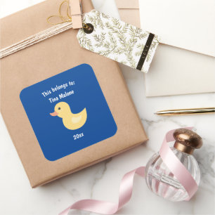 This Belongs to Back to School Rubber Duck Red Square Sticker