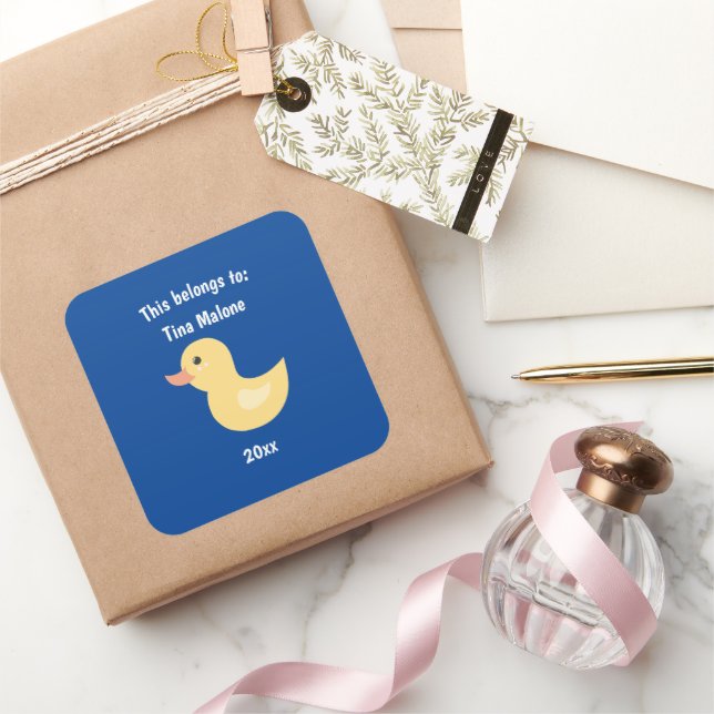 This Belongs to Back to School Rubber Duck Red Square Sticker (Gifting)