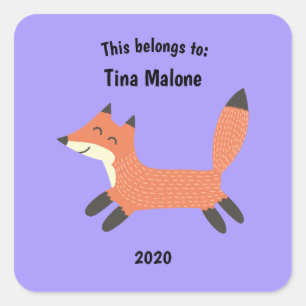 This Belongs to Back to School Running Fox Purple Square Sticker