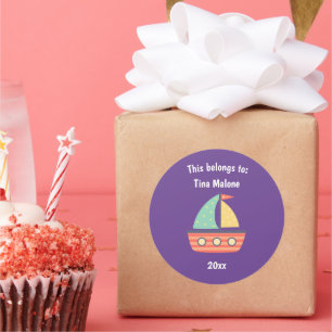 This Belongs to Back to School Sailboat Purple Classic Round Sticker