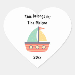 This Belongs to Back to School Sailboat White Heart Sticker