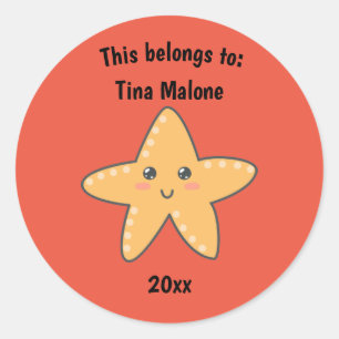This Belongs to Back to School Starfish Red Classic Round Sticker