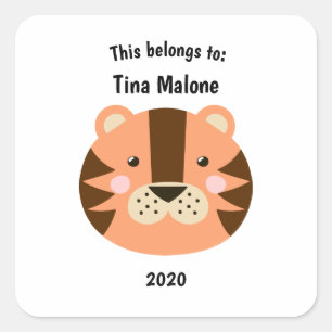 This Belongs to Back to School Tiger Face White Square Sticker
