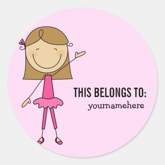 THIS BELONGS TO Girly Ballerina Sticker (Front)