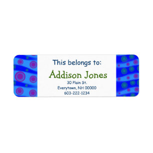This belongs to: Kids Custom Name Blue Waves Pink Return Address Label