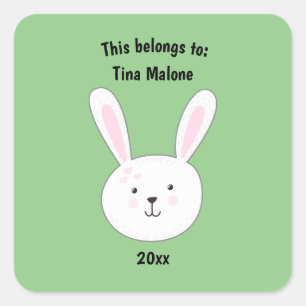 This Belongs to School Green Cute Bunny Rabbit Square Sticker