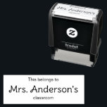This Belongs to Teacher Name Classroom Self-inking Stamp<br><div class="desc">The top line says This belongs to. The second line of the display text shows the teacher's name. Classroom is at the bottom. All text can be edited or deleted.</div>
