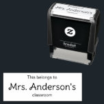 This Belongs to Teacher Name Classroom Self-inking Stamp<br><div class="desc">The top line says This belongs to. The second line of the display text shows the teacher's name. Classroom is at the bottom. All text can be edited or deleted.</div>