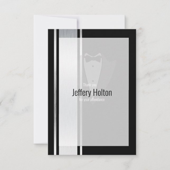 This black & white tuxedo nobleman thank you card (Front)