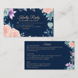 This Blush Pink and Navy Blue Floral Elegant RSVP Enclosure Card