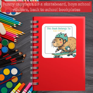 This Book Belongs I Funny Capybara Bookplates Square Sticker