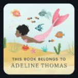 'This Book Belongs' Mermaid Ocean Kids Bookplate Square Sticker<br><div class="desc">This cute set of kids' bookplate stickers features an adorable mermaid with an Afro, with fish and a crab. This magical and colourful design also features a place for you to add your girl's name. You are also welcome to edit the text 'this book belongs to..' The perfect whimsical addition...</div>
