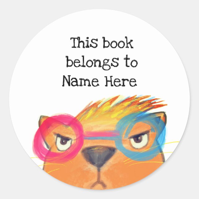 This Book Belongs To Angry Super Cat Book Label (Front)