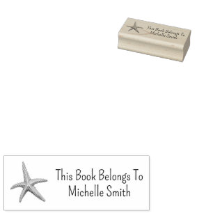 This Book Belongs To ,Beach Starfish Seashells Rubber Stamp