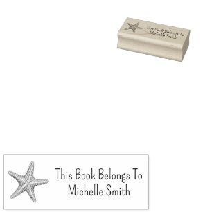 This Book Belongs To ,Beach Starfish Seashells Rubber Stamp