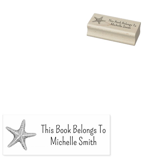 This Book Belongs To ,Beach Starfish Seashells     Rubber Stamp (Stamped)