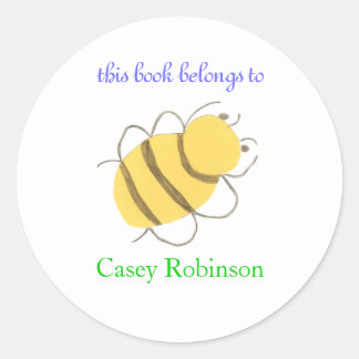 "This book belongs to" bee bookplate sticker