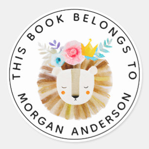 This Book Belongs to Bookplate   Lion Classic Round Sticker