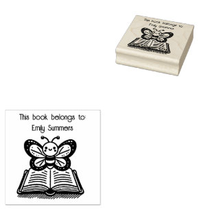 This Book Belongs To" Butterfly Bookplate  Rubber Stamp