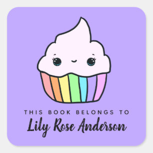 This Book Belongs To Cupcake Bookplate Square Sticker