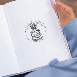 This Book Belongs To, Cute Boxer Book Rubber Stamp