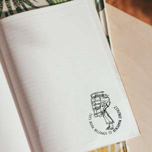 This Book Belongs To, Cute Boy Book Rubber Stamp