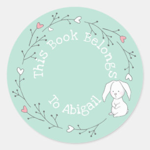 This Book Belongs To - Cute Bunny in a Wreath Kids Classic Round Sticker