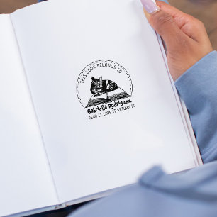 This Book Belongs To, Cute Cat Book  Rubber Stamp