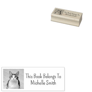 This Book Belongs To, Cute Cat Personalised   Rubber Stamp