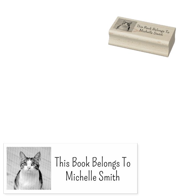 This Book Belongs To, Cute Cat Personalised   Rubber Stamp (Stamped)