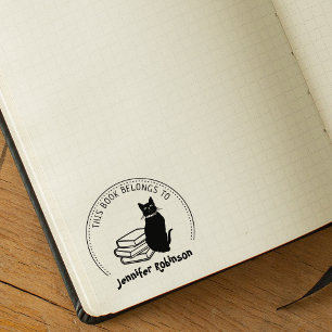 This Book Belongs To, Cute Cat with Books  Rubber Stamp