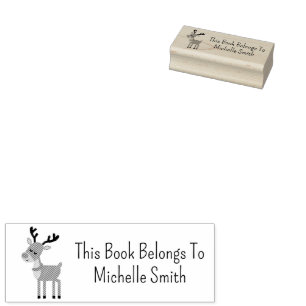 This Book Belongs To, Cute Deer, Personalised Rubber Stamp
