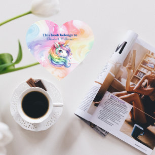 This Book Belongs To-Cute Rainbow Unicorn design  Heart Sticker